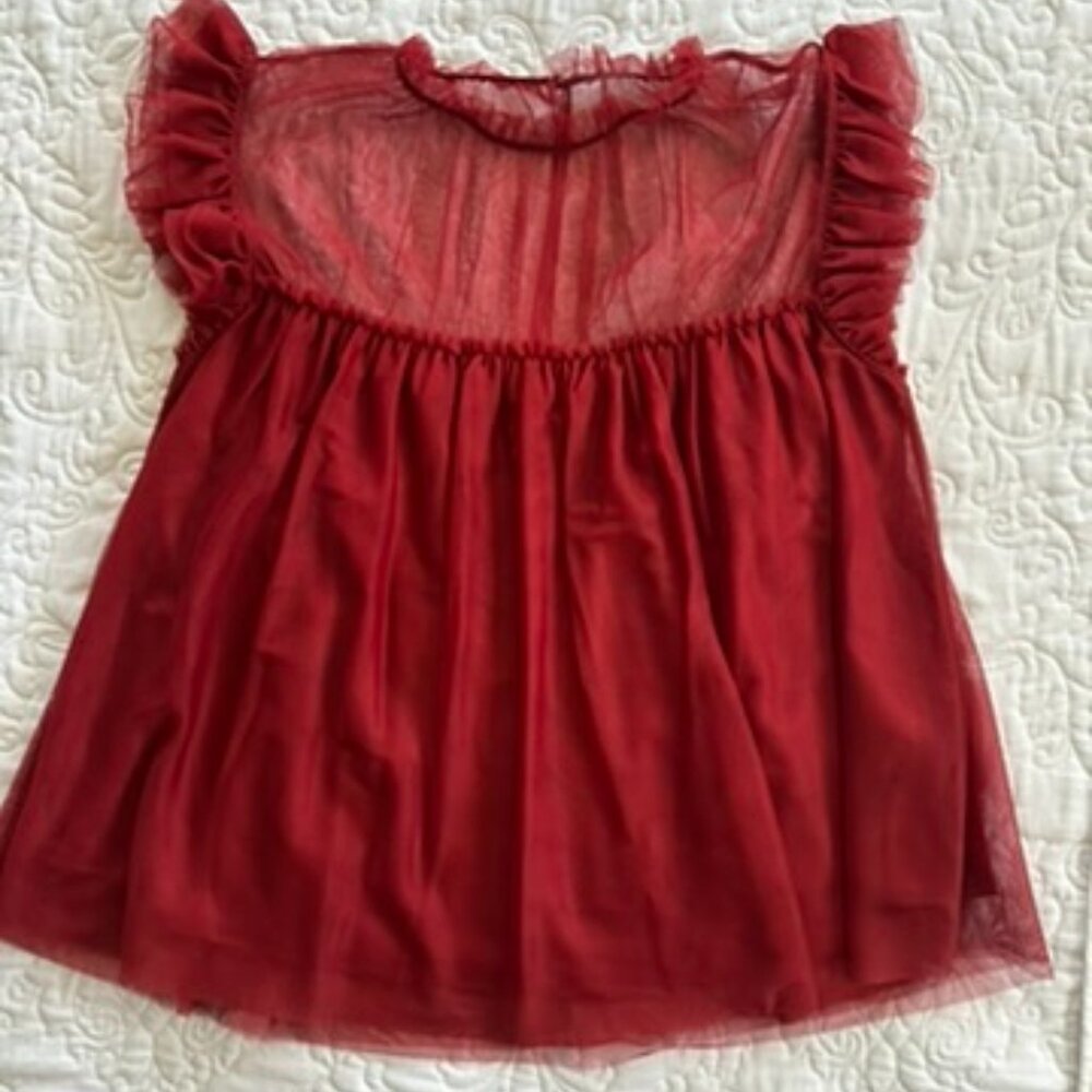 On 34th Sheer Ruffle Blouse Deep Red Size XL Romantic Date Night Top